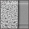 Top-view scanning electron microscope image of alloyed Au/Ge/Ni metal contact to two-dimensional electron system in an (Al,Ga)As heterostructure.
