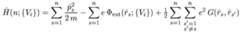 Hamiltonian of N interacting electrons in a confining potential (quantum dot). The electron-electron interaction is described by an electrostatic Green’s function, specific for the quantum dot.