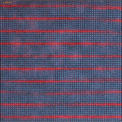 Fig.1: Scanning transmission electron micrograph of a (SrRuO3)1–(SrTiO3)5 superlattice. A color overlay of the titanium and ruthenium signals as determined from electron-energy loss spectroscopy, with titanium in blue and ruthenium in red.