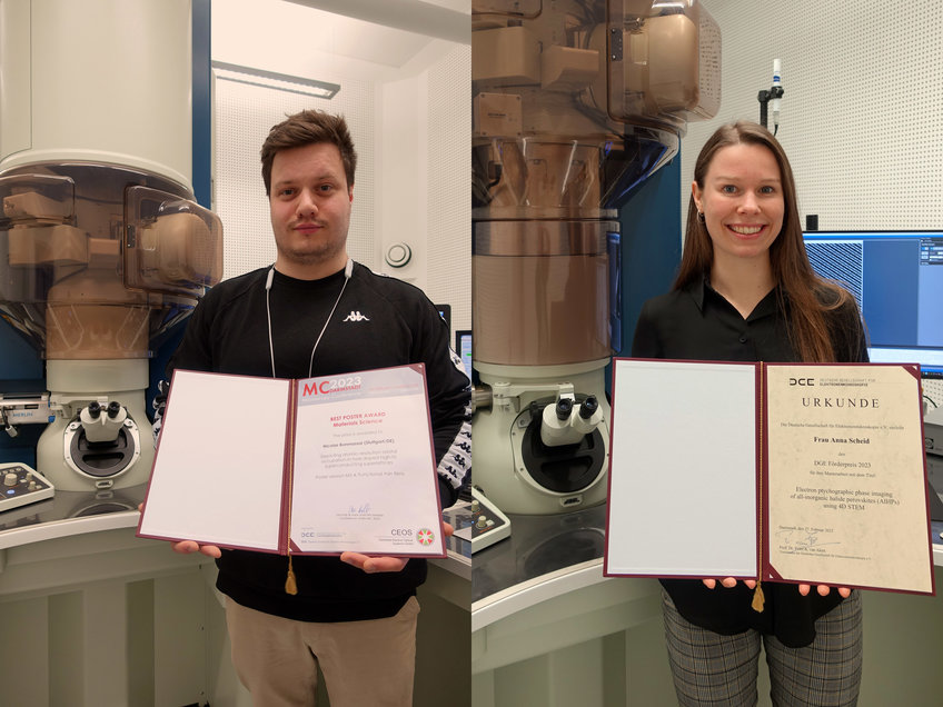 Photos of Nicolas Bonmassar and Anna Scheid with their certificates